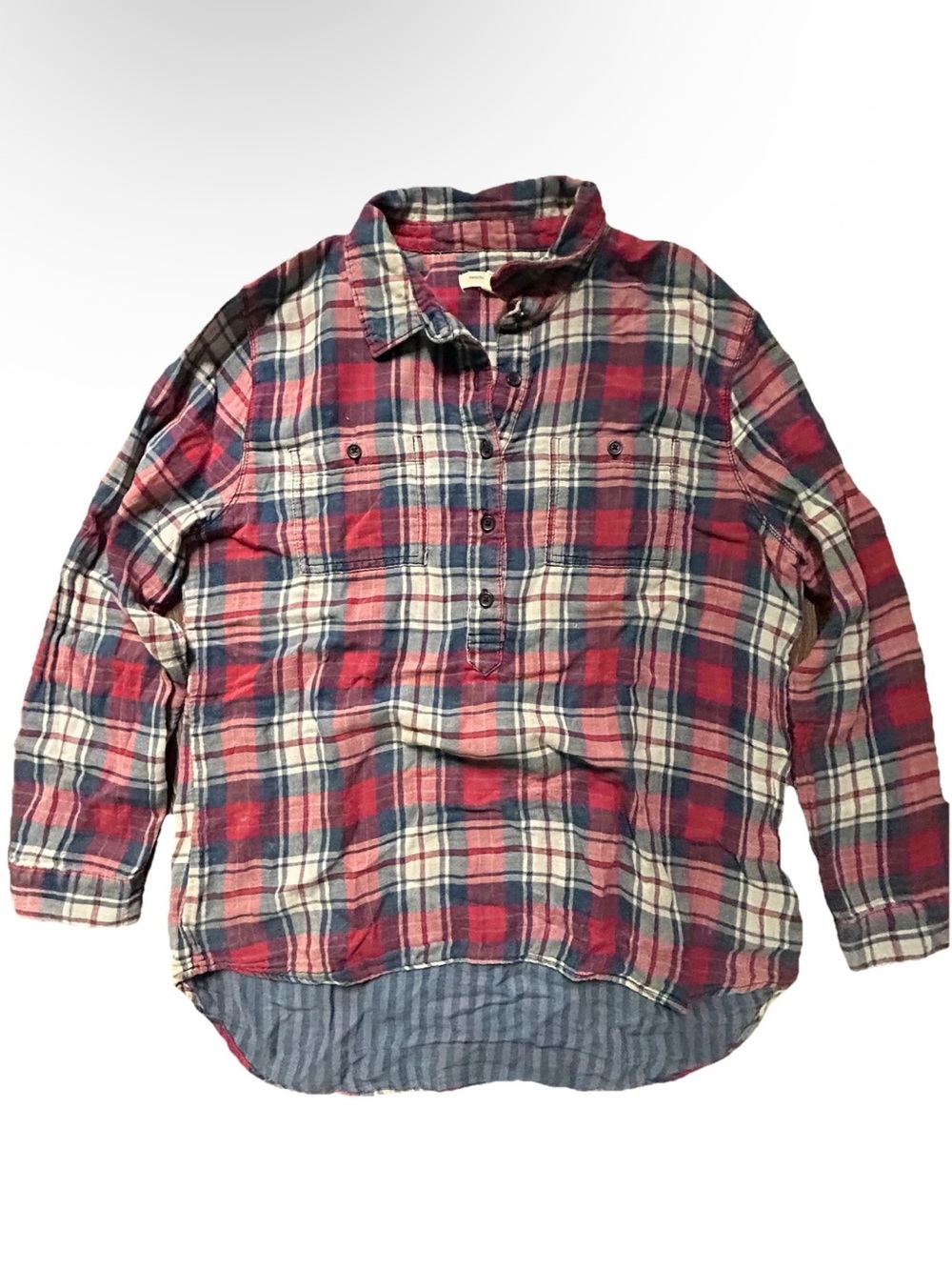 Women’s Beach Lunch Lounge Red White Blue Plaid Button Down Size Medium